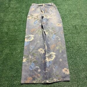 Floral baggy wide leg jeans with a unique design